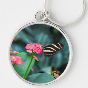 Beautiful butterfly on a pink flower key ring