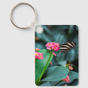 Beautiful butterfly on a pink flower key ring