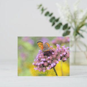 Beautiful butterfly on flowers holiday postcard