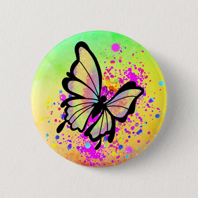 Beautiful Butterfly Paint Rainbow Splash Fun 6 Cm Round Badge (Front)