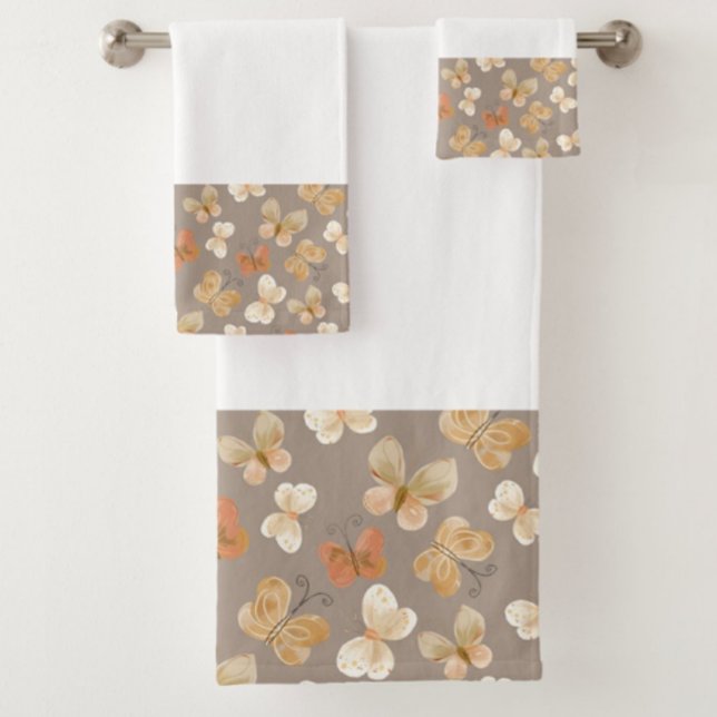 Beautiful Butterfly Pattern Taupe  Bath Towel Set (Creator Uploaded)