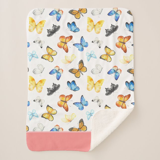 Beautiful Butterfly Pattern with Name Pink Sherpa Blanket (Front)