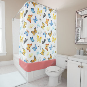 Beautiful Butterfly Pattern with Name Pink Shower Curtain