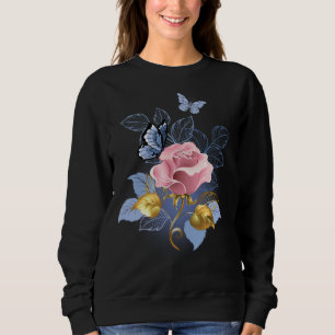 Beautiful Butterfly Pink Roses Butterfly  Flora Wo Sweatshirt