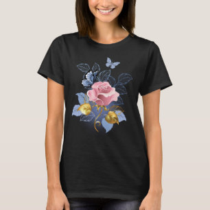 Beautiful Butterfly Pink Roses Butterfly Flora Wo T-Shirt