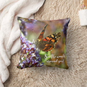 Beautiful butterfly pollinating flowers cushion