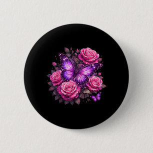 Beautiful Butterfly Purple Rose Butterfly Lovers 6 Cm Round Badge