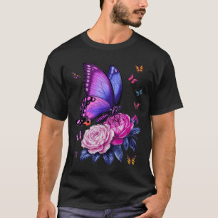 Beautiful Butterfly Purple Rose Butterfly Lovers W T-Shirt