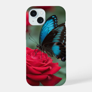 Beautiful Butterfly Red Rose - iPhone 15 Case