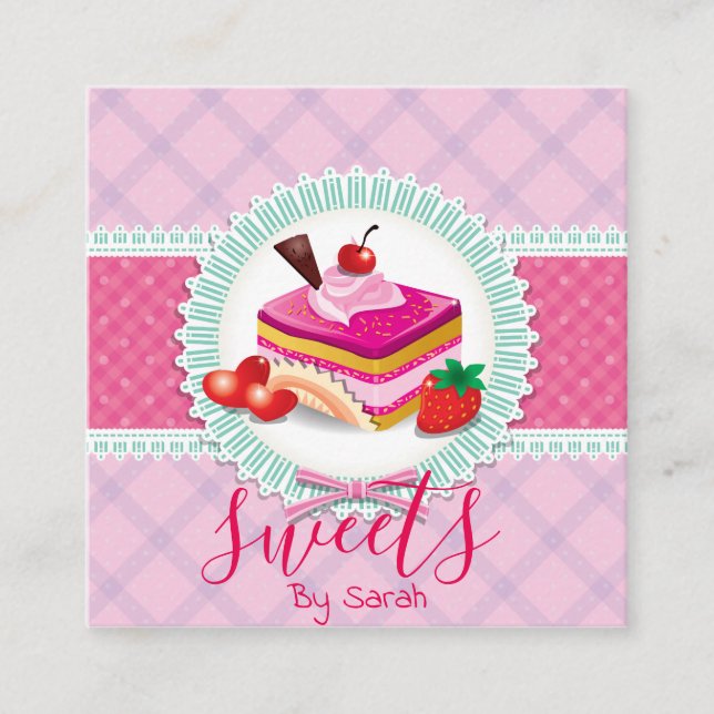 Beautiful Cake bakery Pink Business Card (Front)