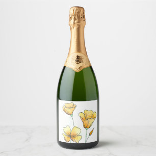 Beautiful California Watercolor Poppies Sparkling Wine Label