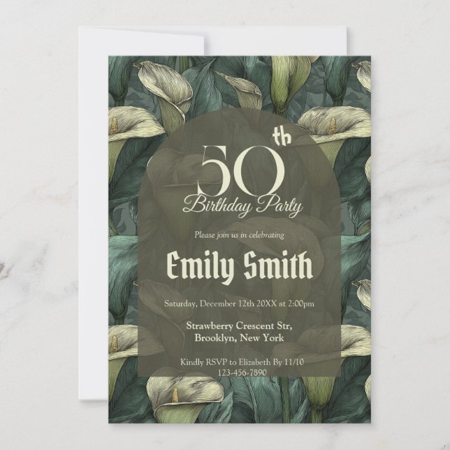 Beautiful Call Lilies Themed Milestone Birthday Invitation (Front)