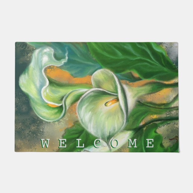 Beautiful Calla Lily Flower - Welcome - Doormat (Front)