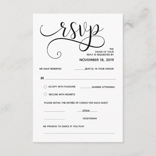 Beautiful Calligraphy RSVP Enclosure Card (Front)