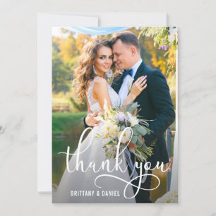 Beautiful Calligraphy Script Wedding Photo Thank You Card