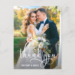 Beautiful Calligraphy Script Wedding Thank You Postcard