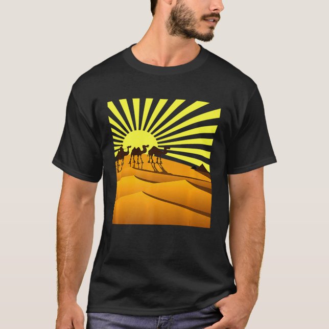 Beautiful Camel Walk Along The Sahara Desert Sun T-Shirt (Front)