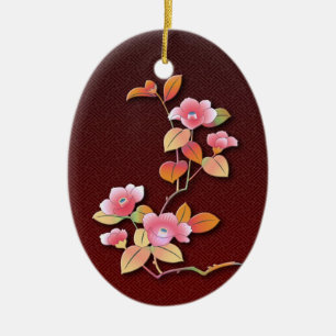 Beautiful camellia branch ceramic tree decoration