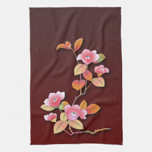 Beautiful camellia branch tea towel