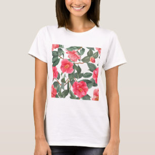 Beautiful Camellia Flowers and Leaves Pattern Acti T-Shirt