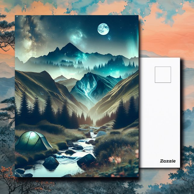 Beautiful Camping Scene with Mountains and Tent Postcard (Creator Uploaded)