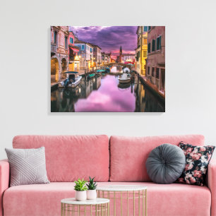 Beautiful Canal with Buildings & Boats Canvas Print