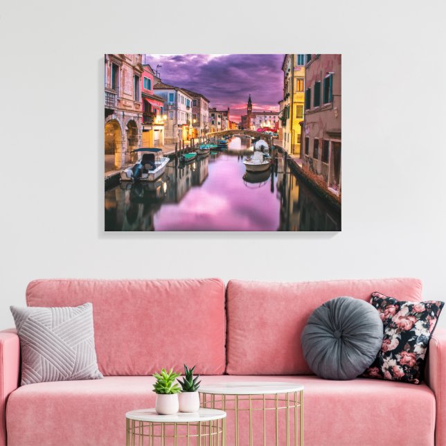 Beautiful Canal with Buildings & Boats Canvas Print (Insitu(LivingRoom))