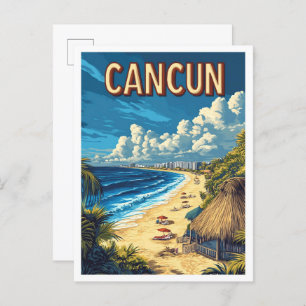 Beautiful Cancun Beach Mexico Illustration Travel Postcard