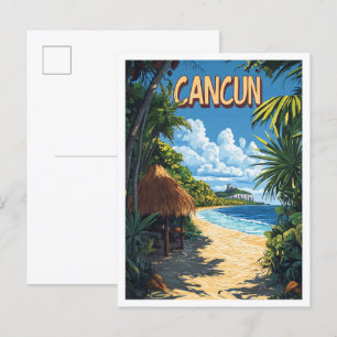 Beautiful Cancun Beach Mexico Illustration Travel Postcard