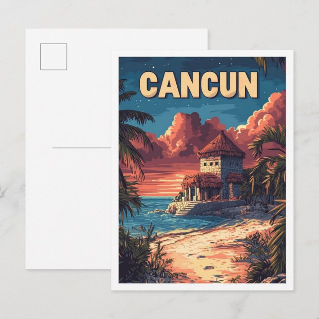 Beautiful Cancun Beach Mexico Illustration Travel Postcard (Front/Back)