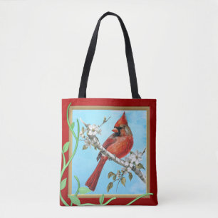 Beautiful Cardinal Bird on a Branch Tote Bag
