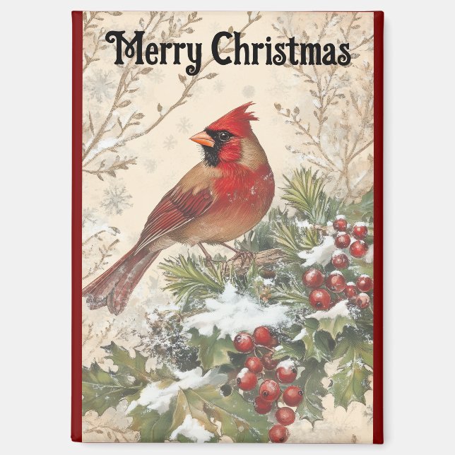 Beautiful Cardinal Christmas Magnet (Front)
