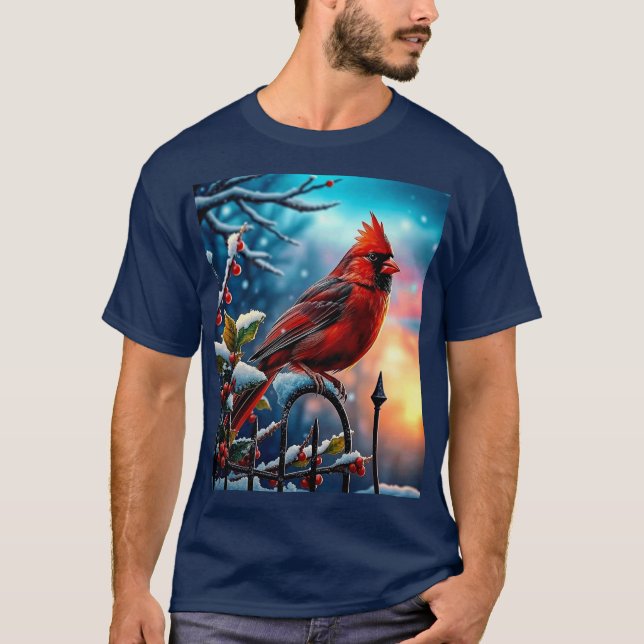 Beautiful Cardinal on Winter Morning T-Shirt (Front)