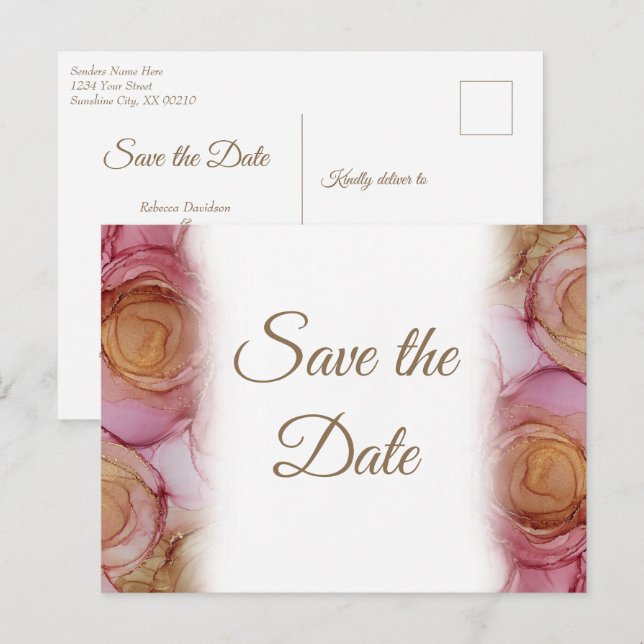Beautiful Carmine Floral Wedding Save the Date Announcement Postcard (Front/Back)