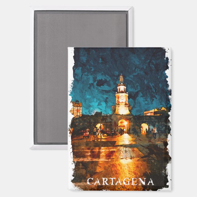 Beautiful Cartagena by Night Colombia City View Magnet (Front/Back)