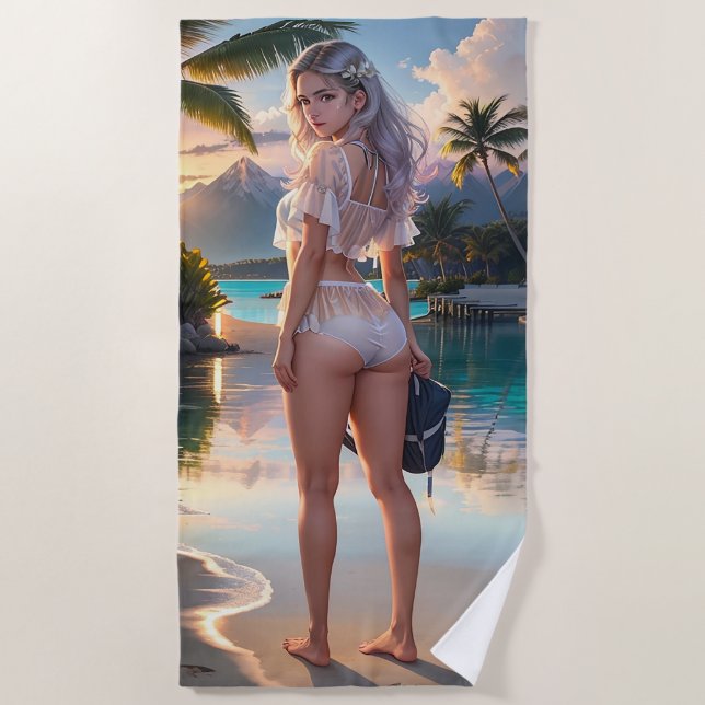Beautiful carton fantasy girl Beach Towel (Front)