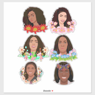Beautiful Cartoon Black African Women Flowers Art