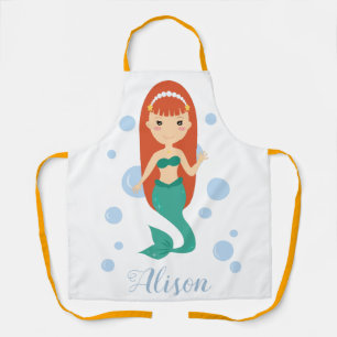 Beautiful cartoon mermaid girl custom name text apron