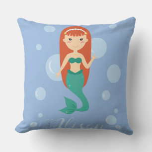 Beautiful cartoon mermaid girl swims in ocean  cushion