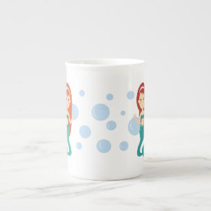 Beautiful cartoon mermaid girls  bone china mug