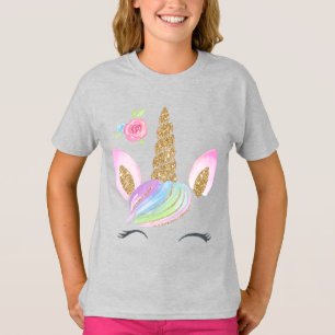 Beautiful Cartoon Unicorn w/ Rainbow Background  T-Shirt