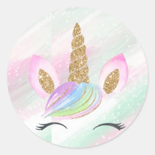 Beautiful Cartoon Unicorn W/ Rainbow Classic Round Sticker
