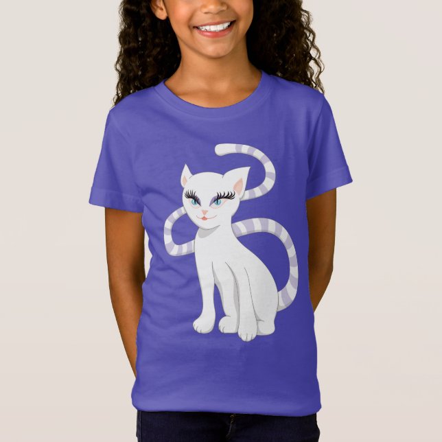Beautiful Cartoon White Cat Girl T-Shirt (Front)