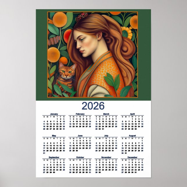 Beautiful Cat and Lady 2026 Calendar Poster (Front)