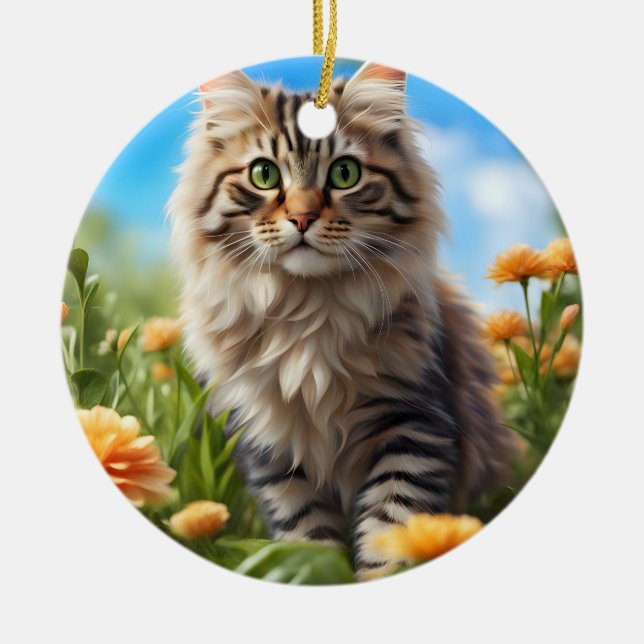 Beautiful cat beautiful garden ceramic tree decoration (Front)