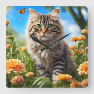 Beautiful cat beautiful garden square wall clock