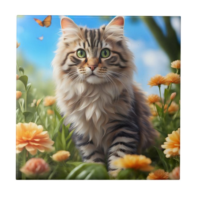 Beautiful cat beautiful garden tile (Front)