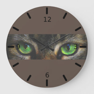 Beautiful cat eyes on coffee brown large clock