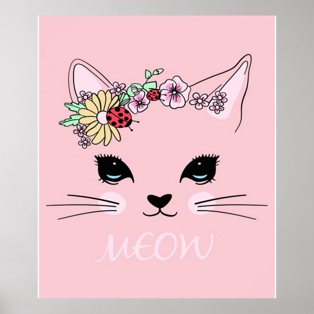 Beautiful Cat Face Meow, Kitty Lover Gift,Cute Cat Poster (Front)