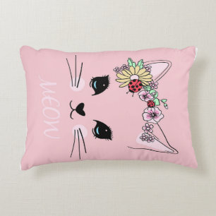Beautiful Cat Face Meow Pink Cute Kitten Funny Cat Decorative Cushion